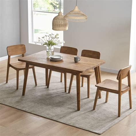 Solid Acacia Wood Dining Set, Dining Table with 4 Chairs | Seb by Castlery in 2022 | Scandi ...