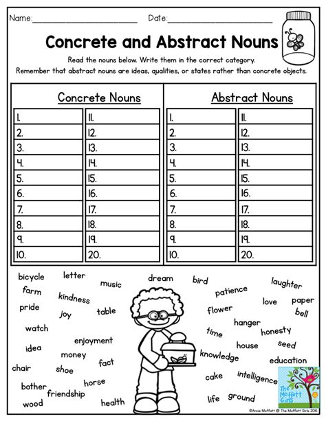 Abstract Noun And Concrete Noun Worksheets