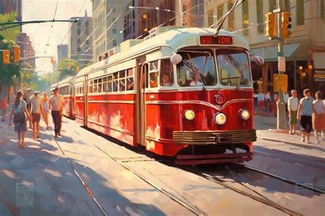 Premium AI Image | painting of a tram