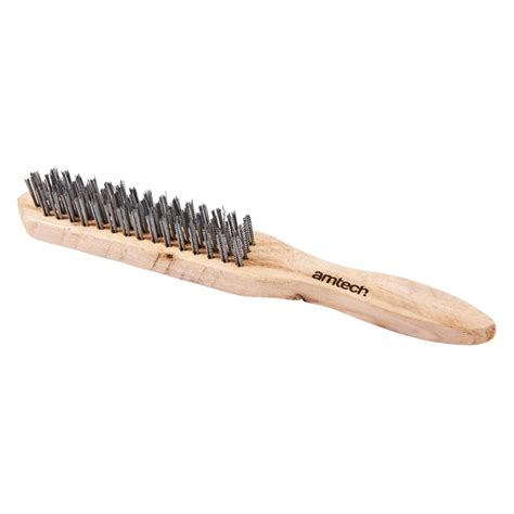 4 row wire brush - wooden handle - Amtech