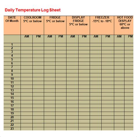 FREE 15+ Sample Log Sheet Templates in PDF | MS Word | Excel