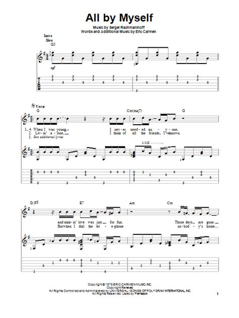 All By Myself Sheet Music | Eric Carmen | Guitar Tab