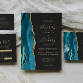 Teal Gold Agate Dark Wedding QR Code RSVP Enclosure Card | Zazzle