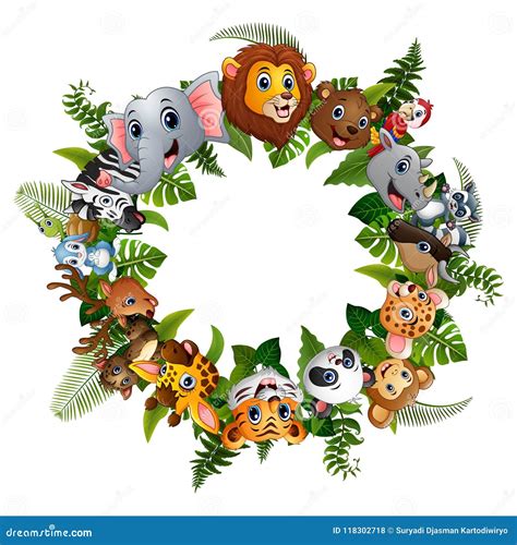 Animals Forest Cartoon Together in Circle Stock Vector - Illustration of background, landscape ...