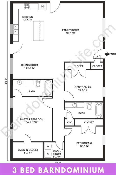 30+ Stunning 3 Bedroom Barndominium Floor Plans | Barndominium floor plans, Garage floor plans ...