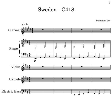 Sweden - C418 - Sheet music for Clarinet, Piano, Violin, Ukulele, Electric Bass