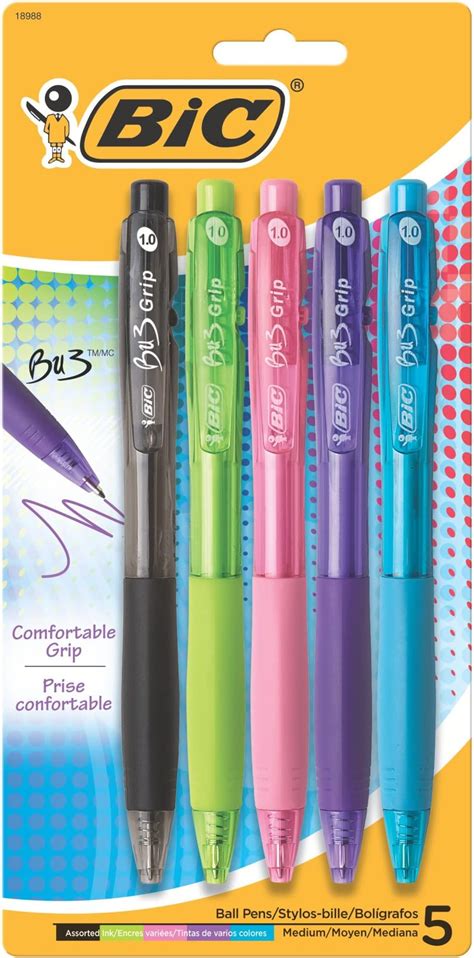 Amazon.com : BIC BU3 Retractable Ball Pen, Medium Point (1.0 mm), Assorted Colors, 5-Count ...
