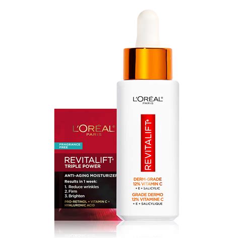 Buy L'Oreal Paris Revitalift 12% Pure C Serum, E, Salicylic , Brightening 1 oz + Moisturizer ...