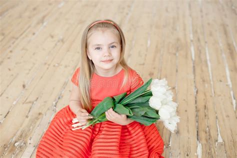 Portrait of Little Smiling Girl Child in Colorful Dress Stock Photo ...