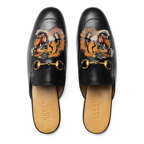 Gucci Princetown Embroidered Slippers in Black for Men - Lyst