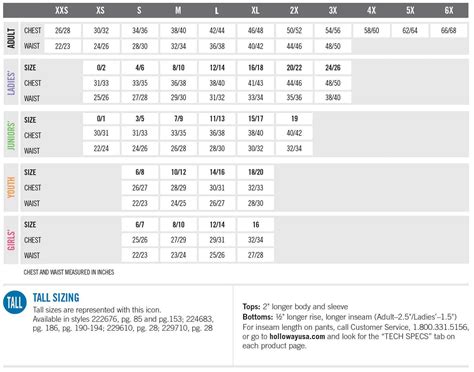 Holloway Sizing Chart– HIT A Double