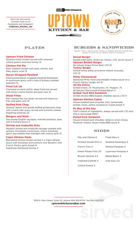 Menu for Uptown Kitchen And Bar in Jacksonville, Florida, United States