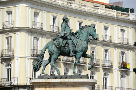 Statue of Carlos III at Puerta Del Sol, Madrid, Spain Stock Image - Image of historic, antique ...