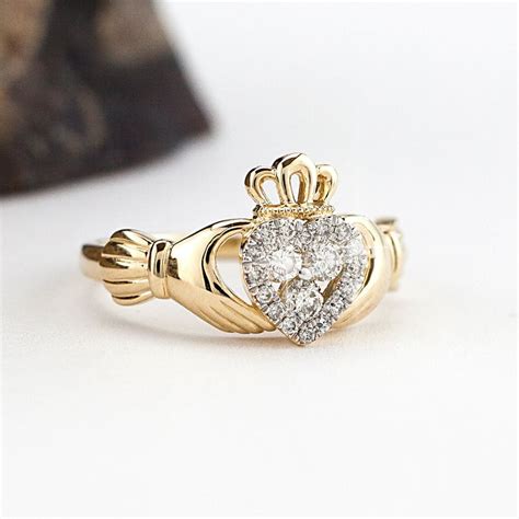 14K Diamond Cluster Claddagh Rings, From Ireland | My Irish Jeweler