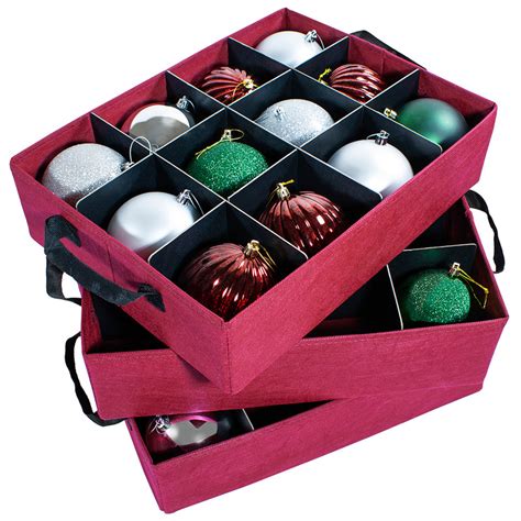 Christmas Ornament Storage Box with Adjustable Acid-Free Dividers, 3 Removable Trays with ...