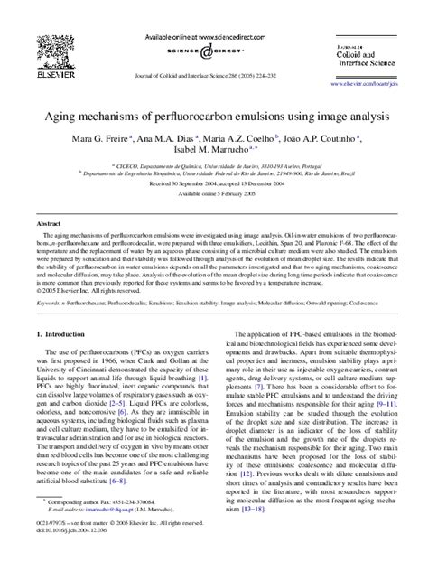 (PDF) Aging mechanisms of perfluorocarbon emulsions using image analysis | Mara Freire ...