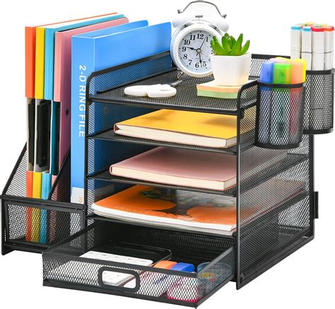 Marbrasse Desk Organizer with File Holder, 5-Tier Paper Letter Tray ...