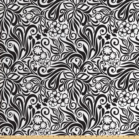 Black and White Fabric by the Yard, Western Scroll Pattern Design with Classical Cheery ...