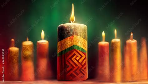 Kwanzaa holiday concept with a candle on blurred background Stock ...