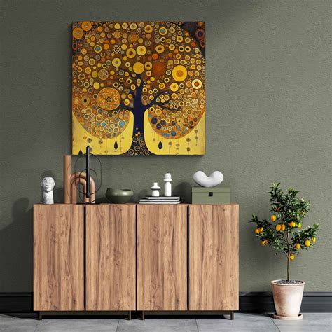 Tree of life artwork. Klimt inspiration abstract symbolism golden wall art for home decor. Large ...