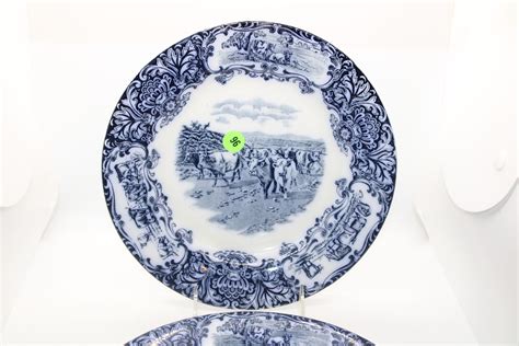 Lot - Flow Blue: Set of 4 Wedgewood 10" Cattle Plates