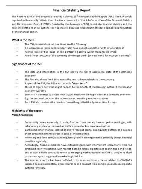 Financial Stability Report | PDF | Bankruptcy | Reserve Bank Of India