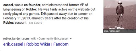 R.I.P Erik Cassel co founder of Roblox | Fandom