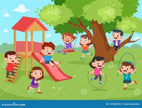 Children Playing Outside Vector Illustration Stock Illustration ...