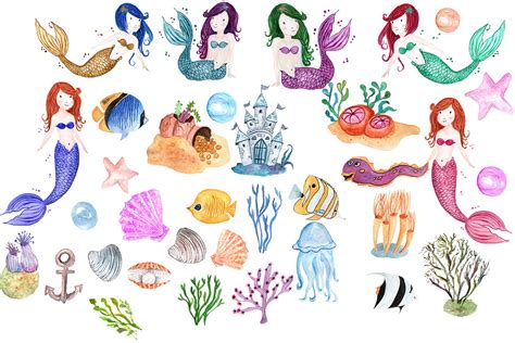 Watercolor Mermaids clip art By vivastarkids | TheHungryJPEG