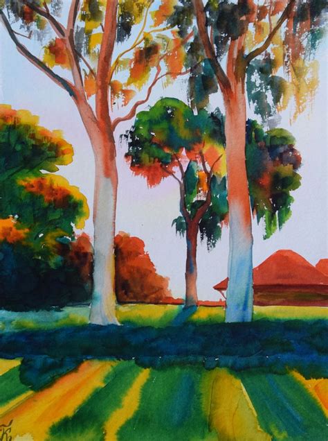 Sunset trees wall art landscape painting Print watercolor | Etsy | Original watercolor painting ...