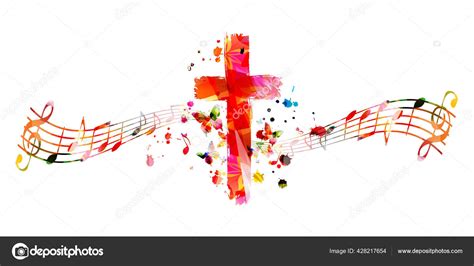 Colorful Christian Cross Music Notes Isolated Vector Illustration Religion Themed Stock Vector ...