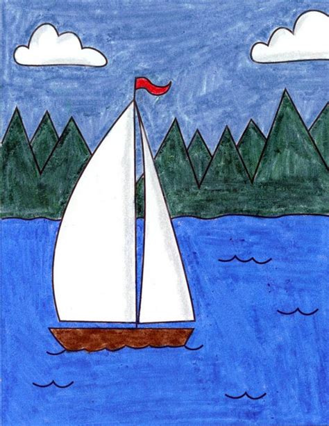 Easy How to Draw a Sailboat Tutorial and Sailboat Coloring Page | Kids art projects, Art ...