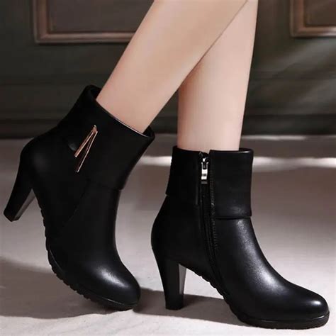 Genuine Leather Ankle Boots Women Winter Shoes Female Round Toe High ...