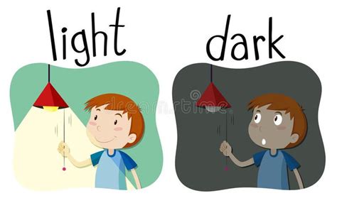 Opposite adjectives light and dark. Illustration royalty free illustration | Luz no escuro ...