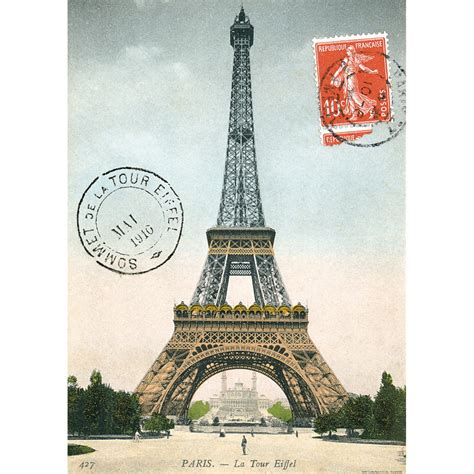 Eiffel Tower Paris France Postcard Vintage Style Poster Decorative ...