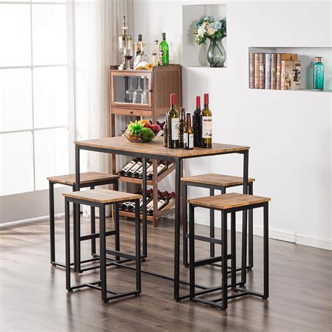 Small Kitchen Bar Table Set - Enyopro 5 Piece Bar Table Set, Kitchen Counter Height Table With 4 ...