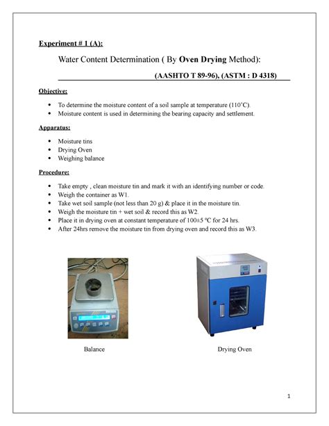 Soil lab report - soil mechanics lab manual - Experiment # 1 (A): Water Content Determination ...