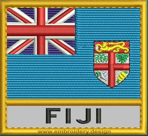 Design embroidery Flag of Fiji with Text Caption and Gold Trim by ...