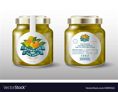 Apple marmalade labels glass jar mockup Royalty Free Vector