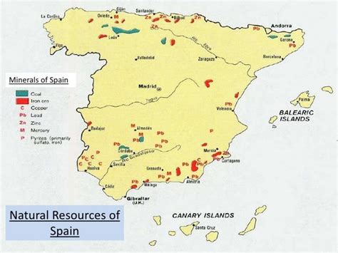 Spain natural resources map - Map of Spain natural ressources (Southern Europe - Europe)