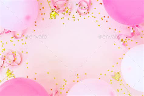 Pink Birthday Party Background with Balloons Stock Photo by AlinaKho