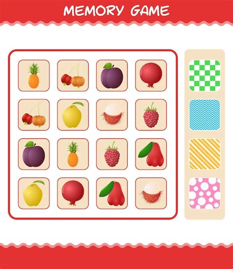 Juegos de memoria con frutas de dibujos animados. Juego de cartas de aprendizaje. Juego ...