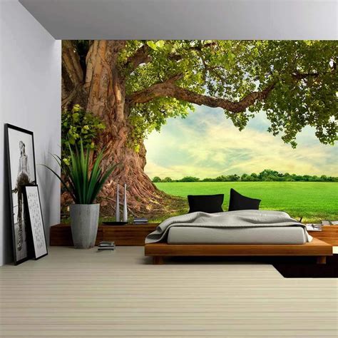 Wall26 Spring Meadow with Big Tree with Fresh Green Leaves - Removable ...