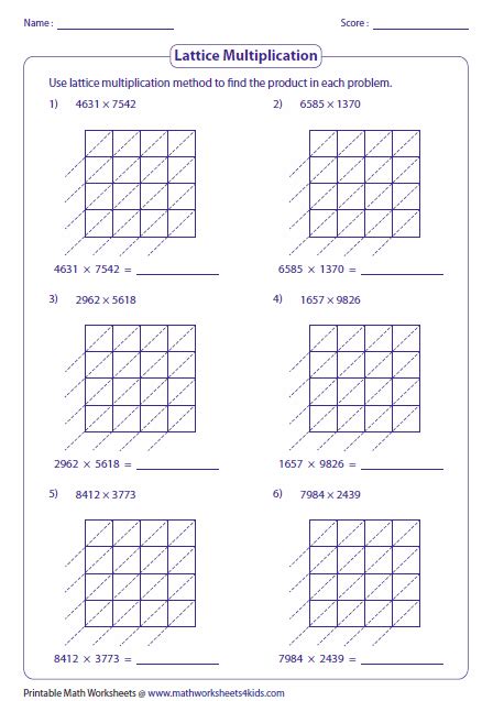 Lattice Multiplication Worksheets and Grids