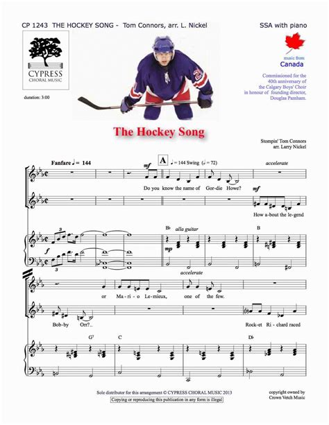 The Hockey Song By Tom Connors - Octavo Sheet Music For SATB Choir And Piano - Buy Print Music ...