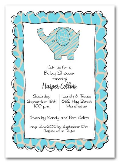 Exotic Blue Elephant Baby Shower Invitations