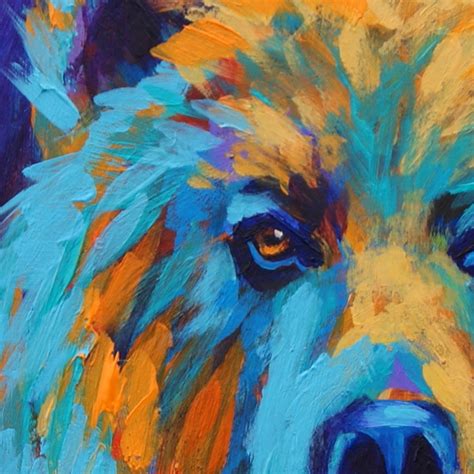 Daily Painters Abstract Gallery: Colorful Abstract Grizzly Bear Painting by Theresa Paden