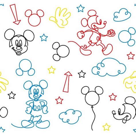 RoomMates Disney Mickey Mouse Red and Yellow Line Art Peel and Stick ...