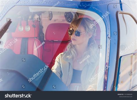 Female Pilot Cockpit Helicopter Before Take Stock Photo 1419088949 ...