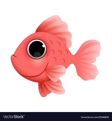 Cute cartoon golden fish isolated on white background. Vector illustration, character design ...